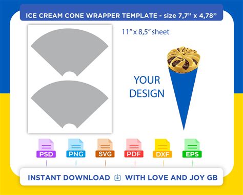 Ice Cream Cone Template Png Svg Dxf Eps Label Wrapper - Etsy