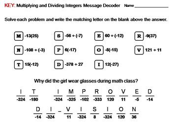 Multiplying and Dividing Integers Activity: Math Message Decoder
