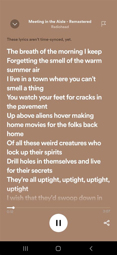 lol, Meeting in the Aisle has Subterranean Homesick Alien's lyrics in ...