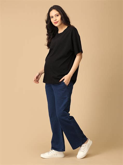 Dark Blue Maternity Knit Denims With Belly Support | The Mom Store