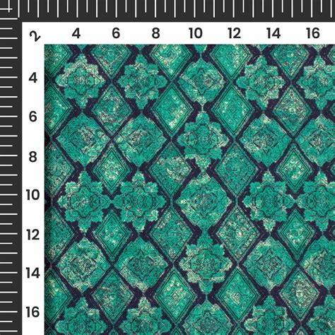 Aqua Green And Navy Blue Abstract Pattern Digital Print Poly Linen Slu ...