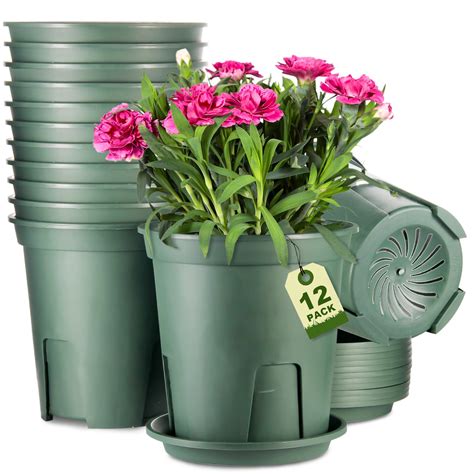 Plant Pots Indoor 7 Inch,EHWINE 12 Set Plastic Flower Planters with ...