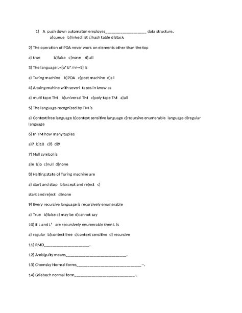 Flat - Flat question paper - A push down automaton employes ...