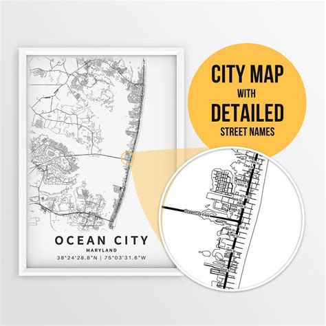 Printable Map of Ocean City, Maryland, USA With Street Names Instant Download City Map Vacation ...