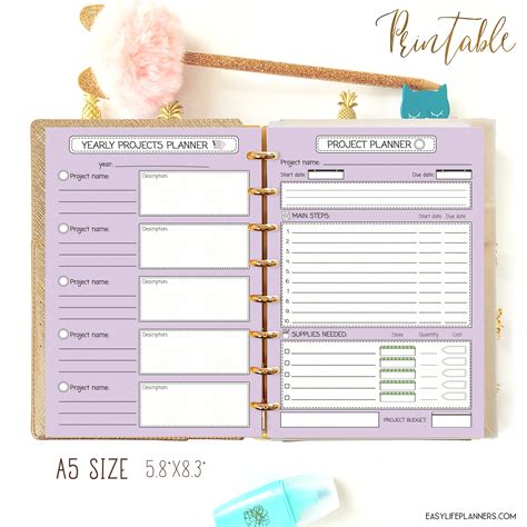 A5 Planner Refills, Project Planner Printable A5 Filofax Insert ...