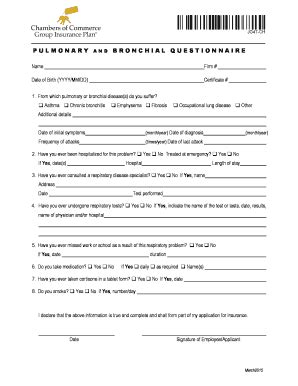 Fillable Online chambers PULMONARY AND BRONCHIAL QUESTIONNAIRE Fax ...