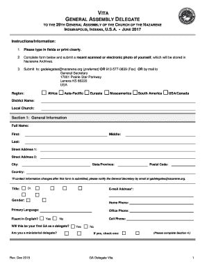 Fillable Online nazarene GENERAL ASSEMBLY DELEGATE - nazarene Fax Email ...