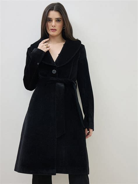 Shop ICONIC Women Black Notch Lapel Detachable Fur Overcoat – Iconic India