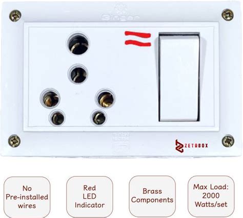 Zetabox Ginger 1+1 16Amp Switch Socket box with LED Indicator | 15A ...