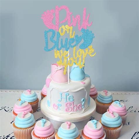 Buy Glitter Pink or Blue We Love You Cake Topper Gender Reveal Cake ...
