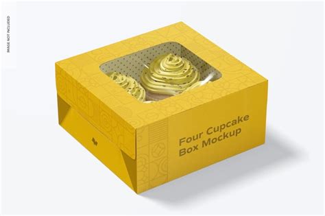 Four cupcake box mockup, closed | Premium PSD