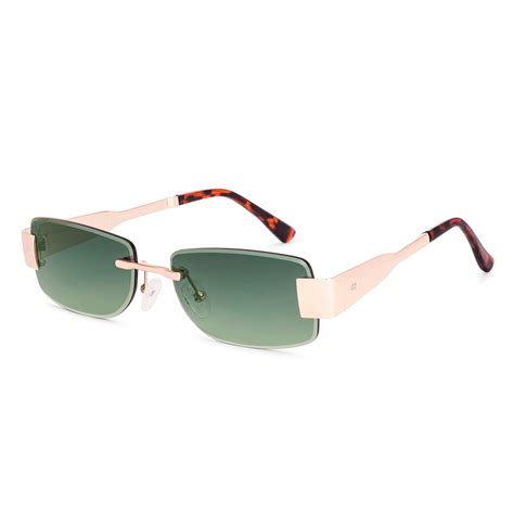 Green Gold Rimless Rectangle Vincent Chase Sun Metal VC S18593 Sunglasses