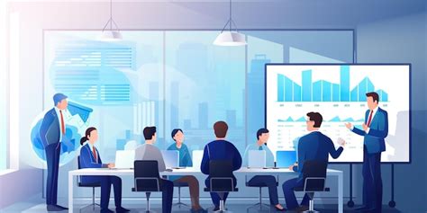 Business professionals engaged in a presentation for sales report or ...