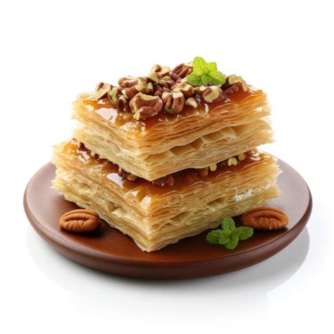 A stack of desserts with nuts on a plate | Premium AI-generated image