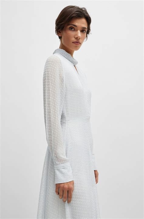 BOSS - Silk-blend dress with mixed patterns - Light Blue