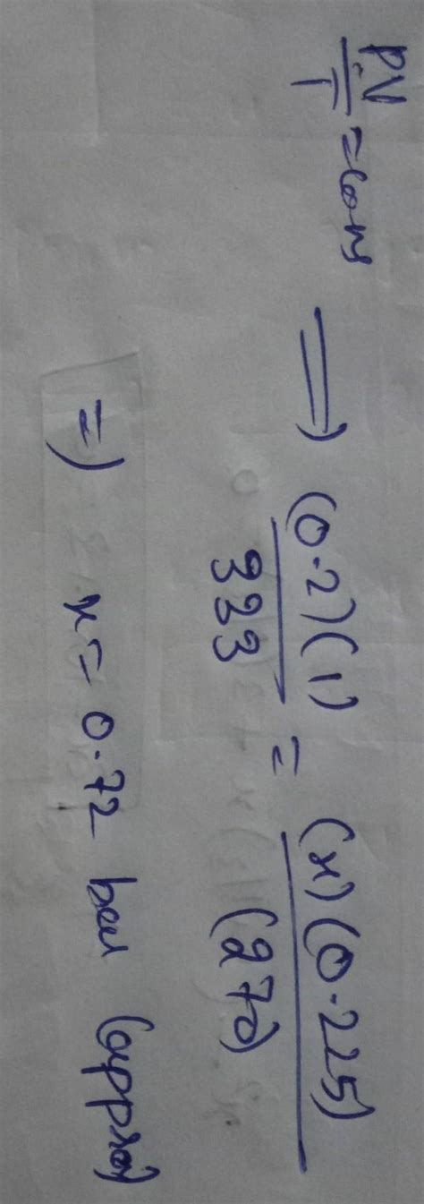 a sample of nitrogen gas occupies a volume of 1 l at a pressure of 0.2 ...