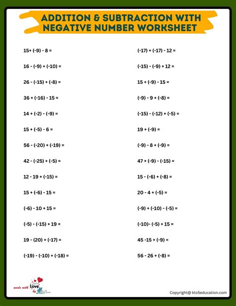 Image result for Adding Positive and Negative Number Worksheet