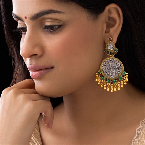 PRAO Earrings Anti-Tarnish Dual-Tone Ethnic Statement with Ghungroos D