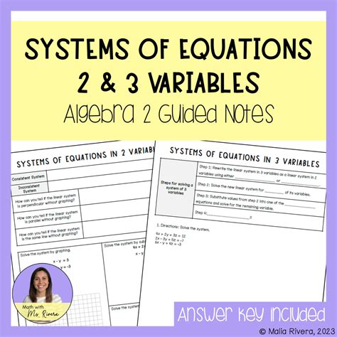 Systems of Equations in 2 and 3 Variables Guided Notes for Algebra 2 ...