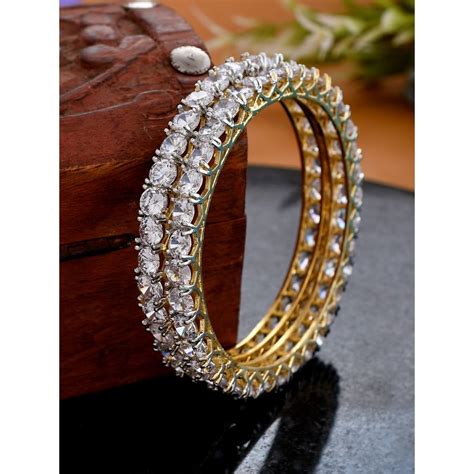 Buy Silvermerc Designs Gold Plated American Diamond Bangles (Set of 2 ...