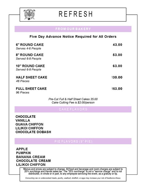 Restaurants Menu - Oahu Country Club