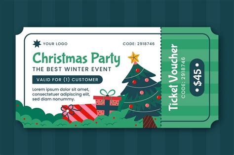 Flat christmas party ticket template | Free Vector