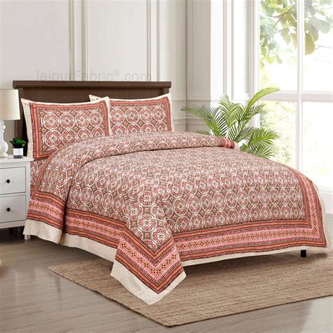 Peach Pattern Jaipur Fabric Double Bed Sheet – JaipurFabric®
