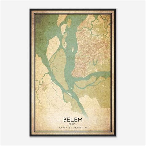 Vintage Belem Brazil Map Poster, Belem City Road Wall Art Print - Custom Maps & Posters