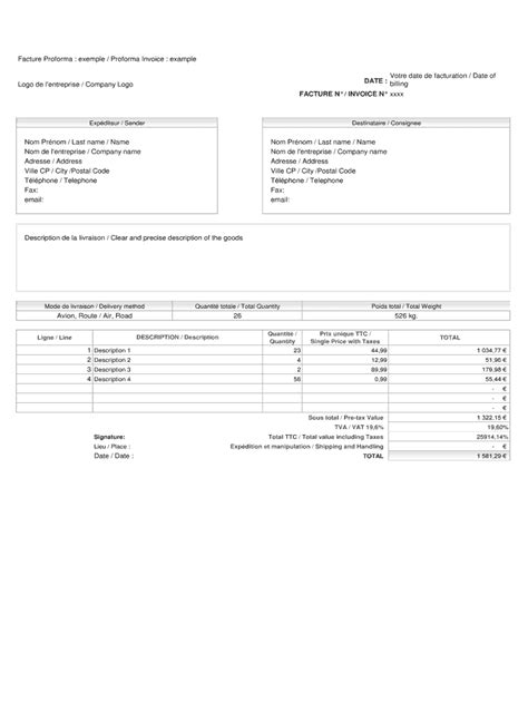 Fillable Online Facture Proforma : exemple / Proforma Invoice : example ...