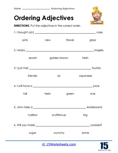 Image result for Printable Adjective Order Worksheet