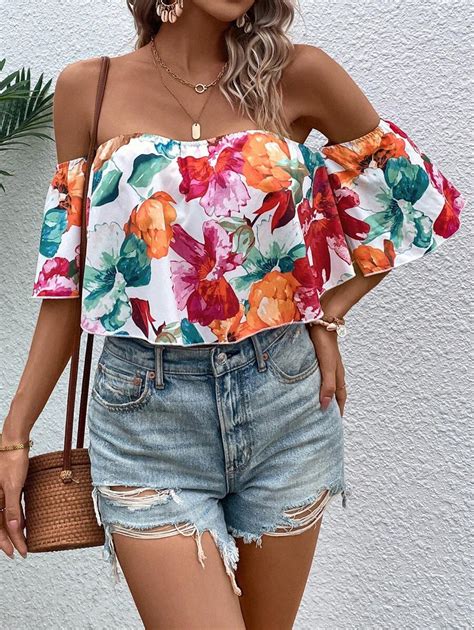 SHEIN VCAY Floral Print Off Shoulder Blouse | SHEIN USA
