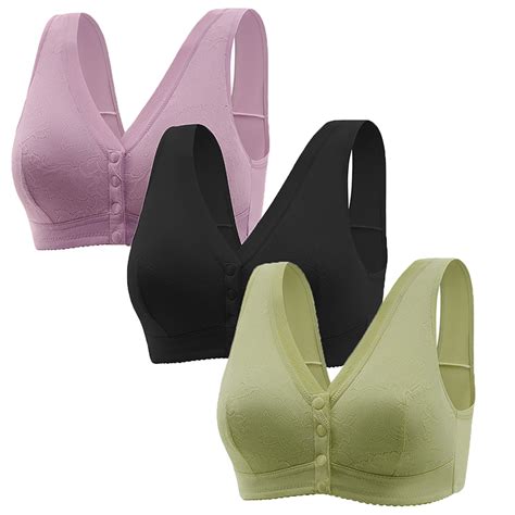 qolati 3 Pack Lace Bras for Older Women 2024 Front Close Button Maternity Bras Comfort Full ...
