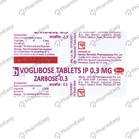 Zarbose 0.3 MG Tablet (10): Uses, Side Effects, Price & Dosage | PharmEasy