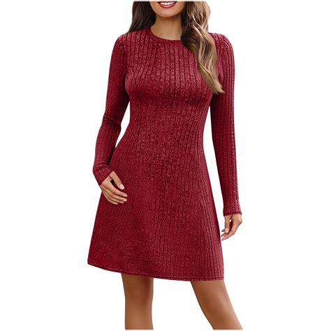 Besolor Women's Sweater Dresses Casual Crew Neck Long Sleeve Empire ...