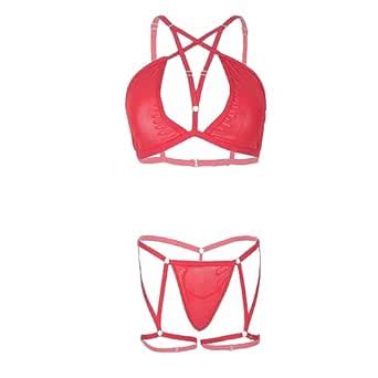MUQUAM Women's Cat Lingerie Set Roleplay Costume (X-Large, Red ...