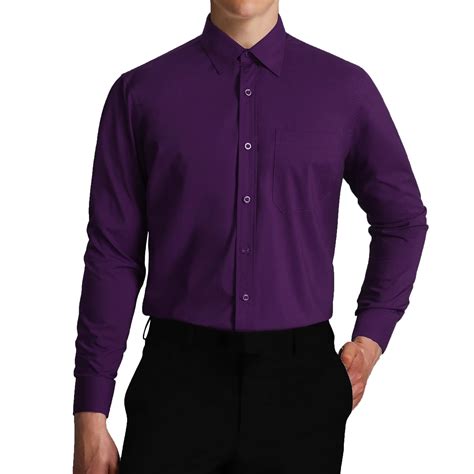 Mens Purple Dress Shirts Long Sleeve Casual Solid Wedding Dating Button ...