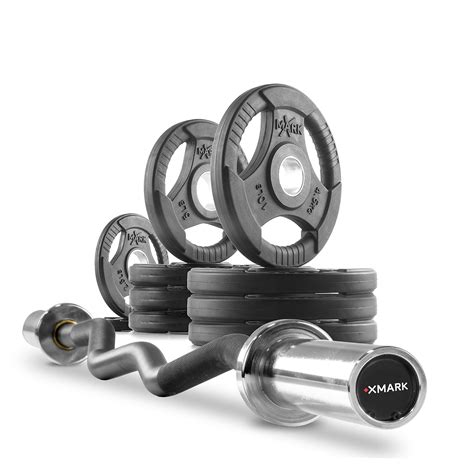 Buy XMark Olympic Weight Set with EZ Curl Bar, Barbell Olympic Weight ...