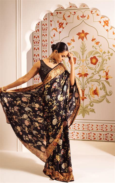 Buy The Zoya Black Satin Silk Saree Online at Studio 113