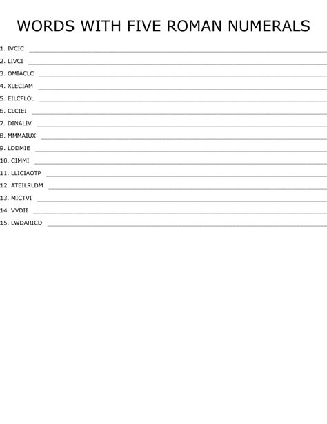 WORDS WITH FIVE ROMAN NUMERALS Word Scramble - WordMint