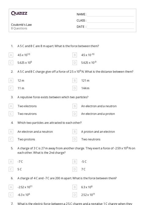 50+ coulombs law and electric force worksheets for 11th Class on ...