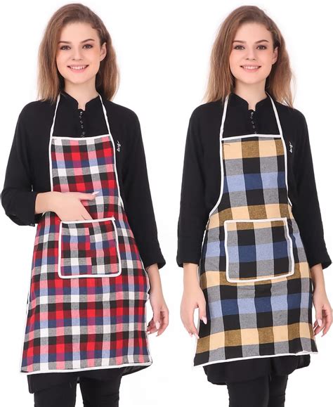 GLUN Waterproof Cotton Kitchen Apron with Front Pocket (Multicolour ...