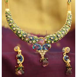 NL1453 Antique Peacock Meenakari Polki Stones Necklace Earrings Fancy ...