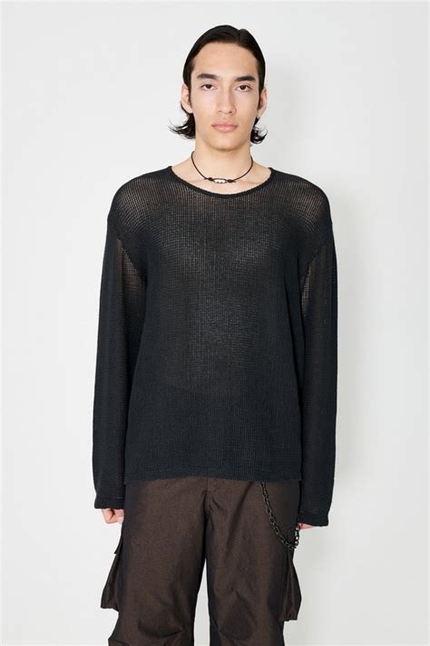 Our Legacy Jersey Online Sale - Mens DOUBLE LOCK U-NECK Black Rustic Mesh