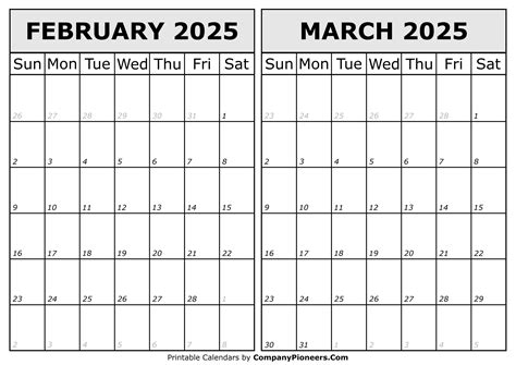 February March 2025 Calendar Printable - Template