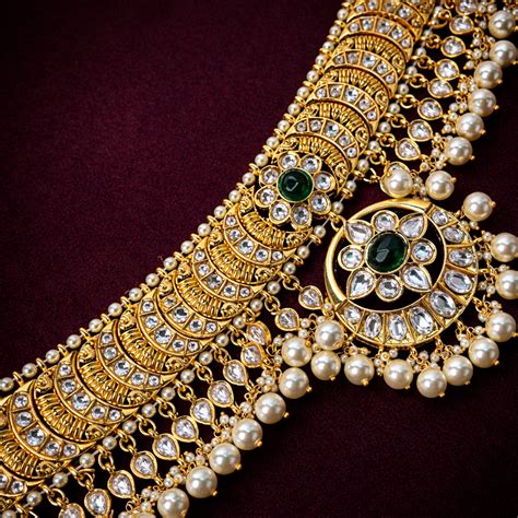 Pure Silver Gold Plated Emerald Polki Temple Choker Necklace – Sneha ...