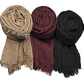 ICW Women's Ironless Crush Crinkle Cotton Hemp Summer Scarf Stoles ...