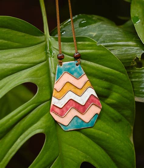Handcrafted Copper Enamel Wave Multicolour Pendant – ekibeki