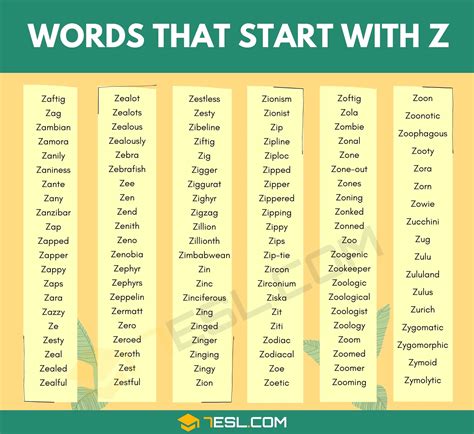 List Of English Words Beginning With Z - Design Talk