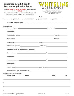 Fillable Online Customer Detail Credit Account Application Form A U T O ...