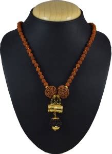 POURNI Pourni 24 kt Gold Plated Trishul Pendant with 30 inch Rudraksha ...
